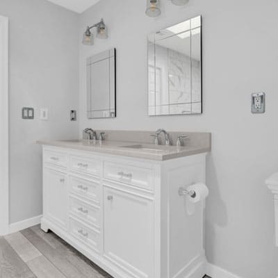 Double-sink white vanity