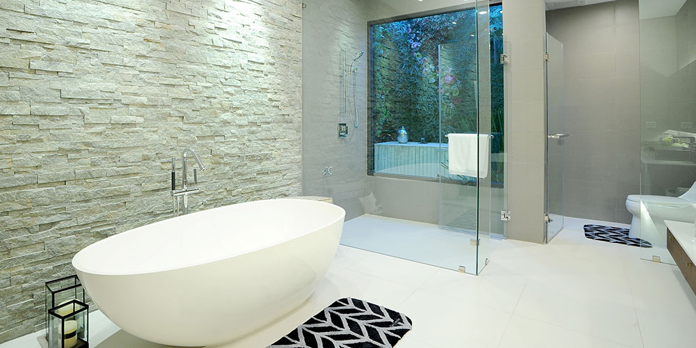 Spacious bathroom remodeling ideas with tub, shower, and toilet
