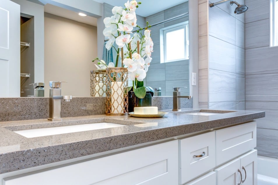 White shaker cabinets with granite countertop