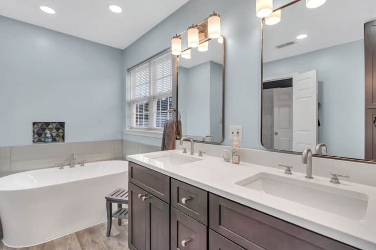 Tub and gray shaker vanity