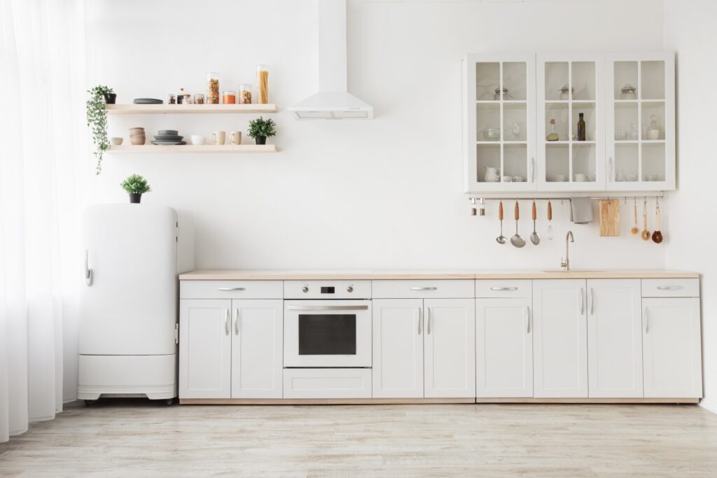 White shaker cabinets in white kitchen
