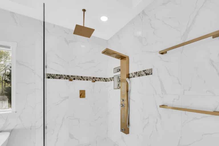 Gold hardware on shower