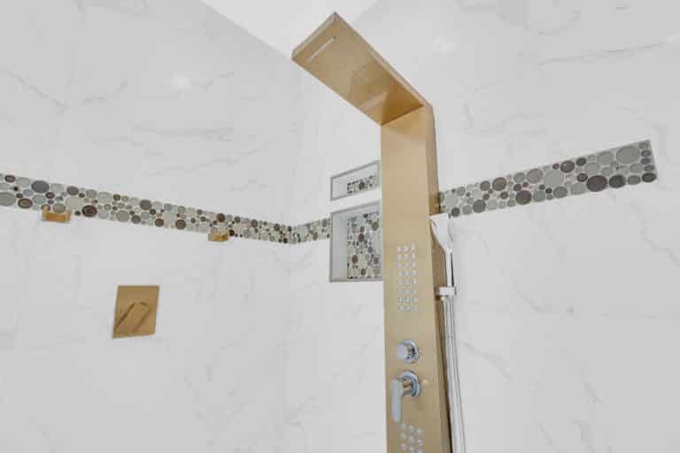 Gold hardware on shower