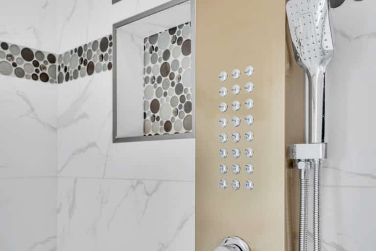 Gold hardware on shower