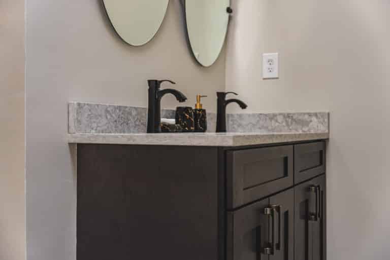 Brown double-sink vanity