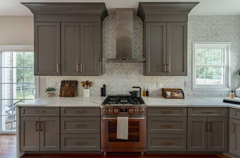 Elegant kitchen with grey shaker cabinets