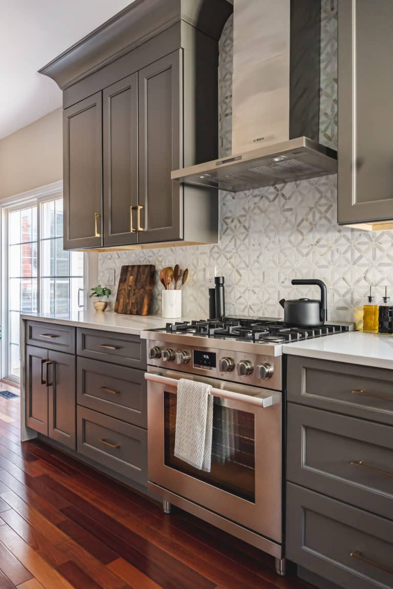 kitchen with grey shaker cabinets