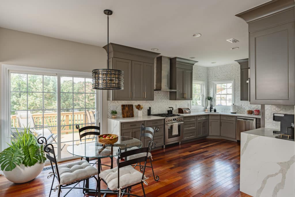 Elegant kitchen with grey shaker cabinets