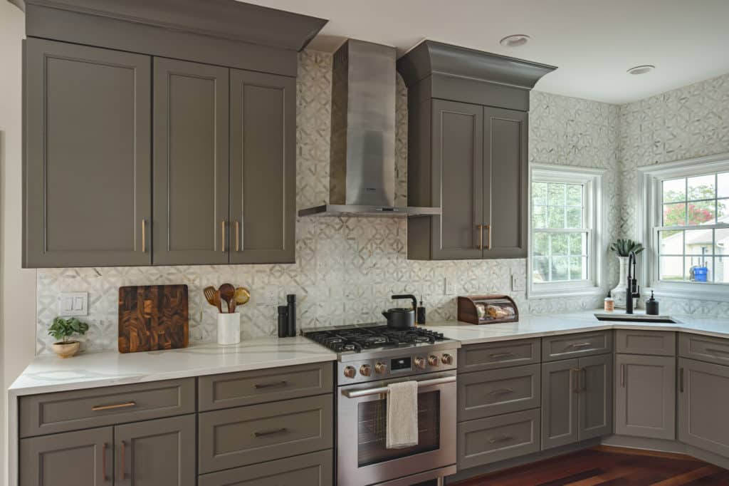 Elegant kitchen with grey shaker cabinets