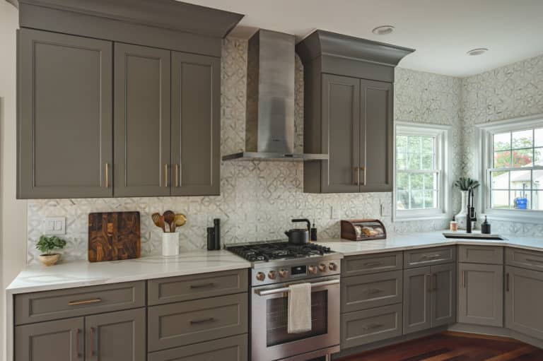 Elegant kitchen with grey shaker cabinets