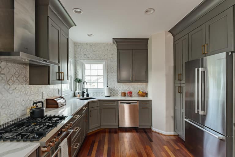 Elegant kitchen with grey shaker cabinets