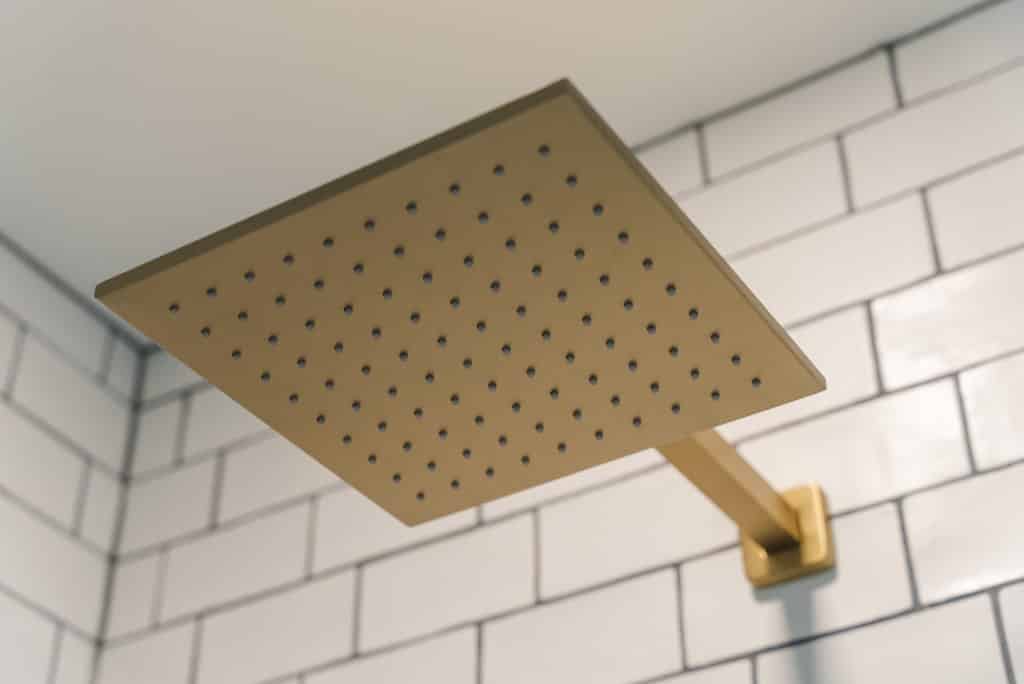 Shower wall with overhead shower