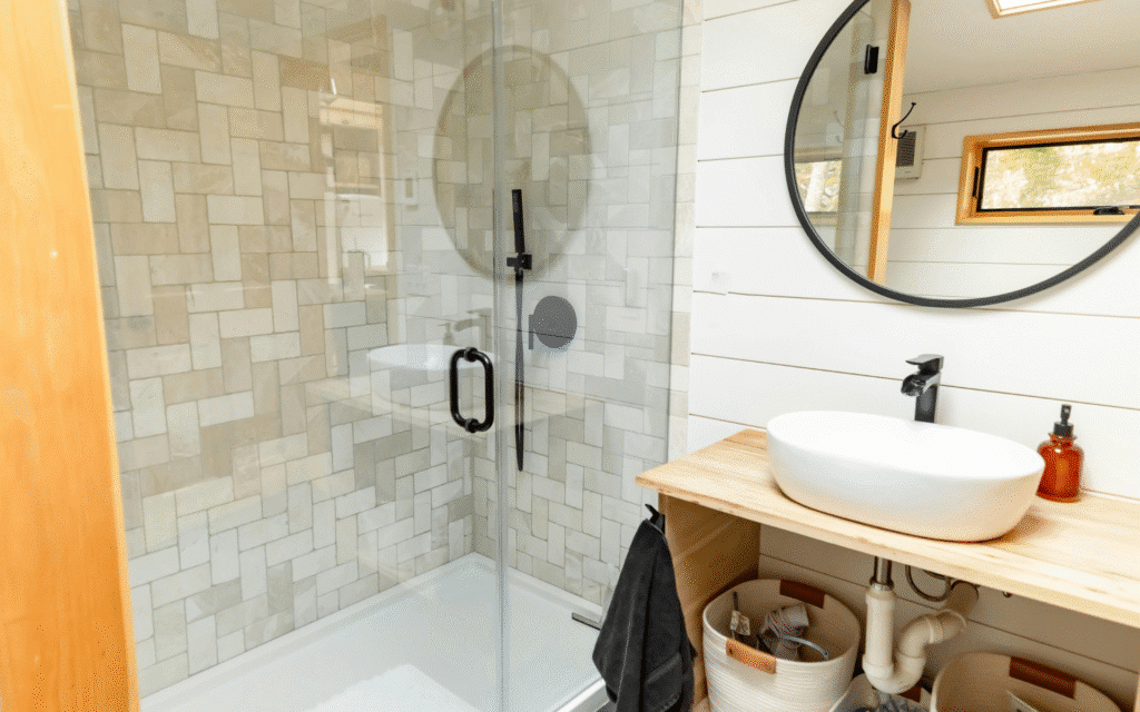 Shower with surround wall tiles