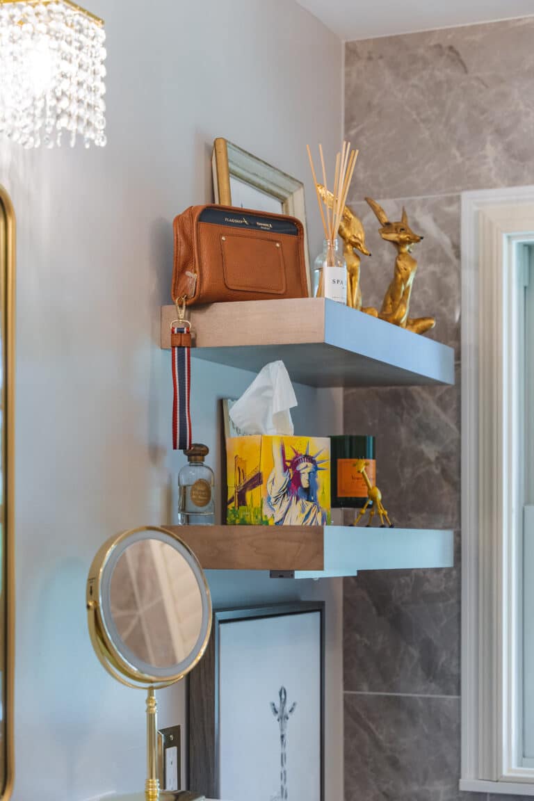 Open shelving on bathroom