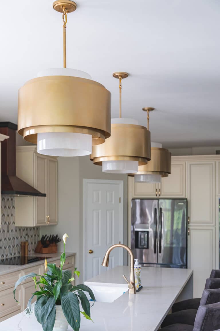 Elegant Kitchen remodeling in Waldorf, MD with ceiling lamp, white countertop