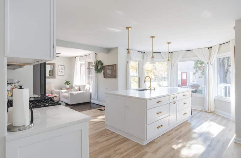 White kitchen in Bumpass VA with kitchen island