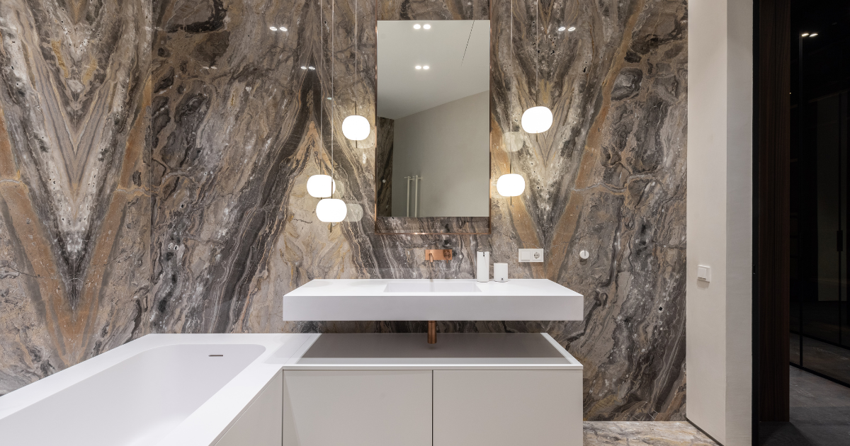 Elegant bathroom with stylish vanity and lighting