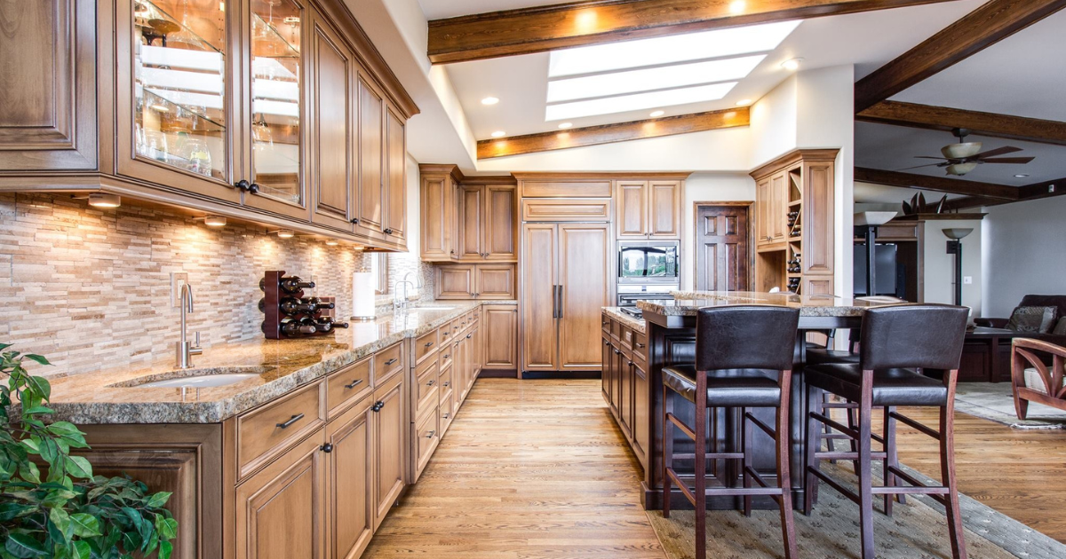 Traditional style kitchen with wood cabinet doors